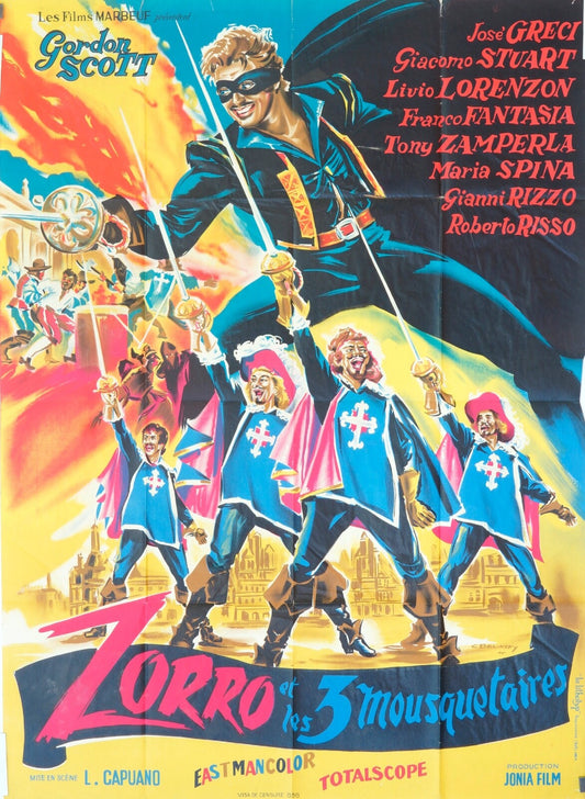 ZORRO ET LES 3 MOUSQUETAIRES MOVIE POSTER ORIGINAL (120X160) JOSÉ GRECI