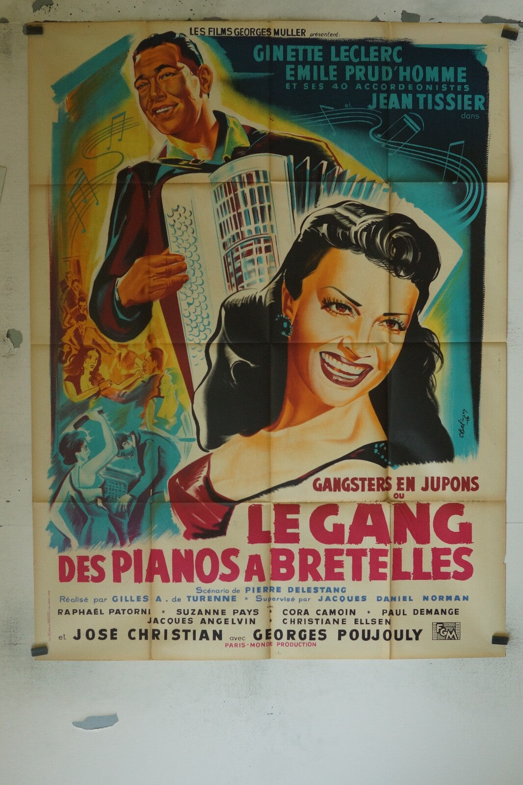 LE GANG DES PIANOS A BRETELLES POSTER ORIGINAL 120x160 GINETTE LECLERC