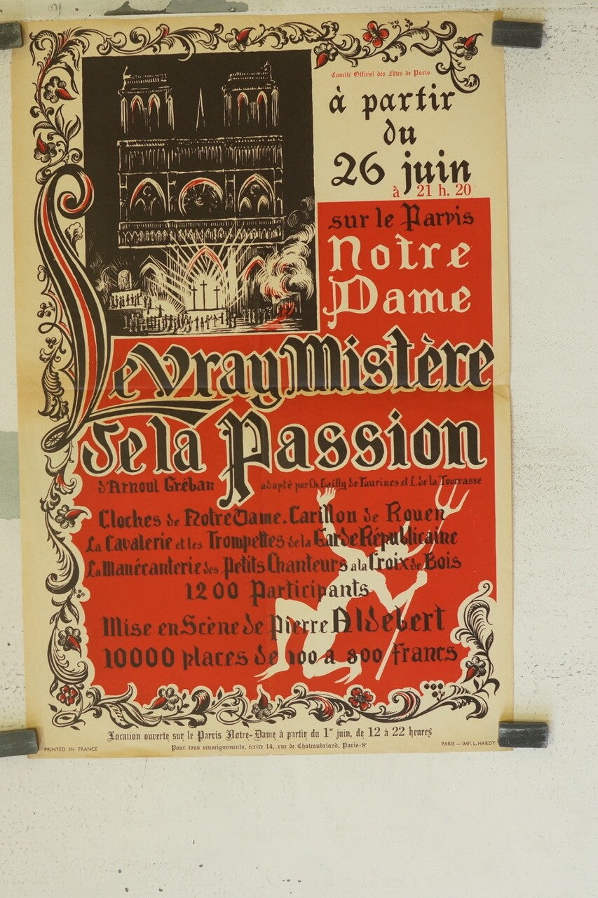 LE VRAY MISTÈRE DE LA PASSION, AFFICHE de Théâtre originale, Arnoul GREBAN 41x59