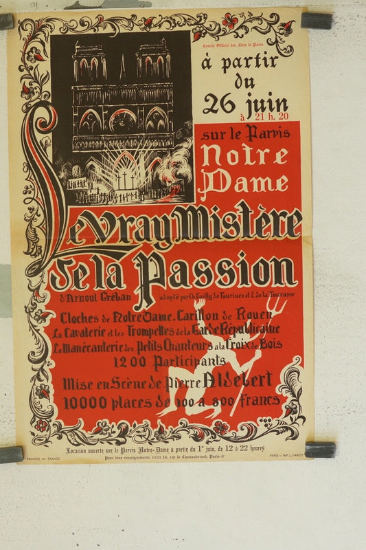 LE VRAY MISTÈRE DE LA PASSION, AFFICHE de Théâtre originale, Arnoul GREBAN 41x59