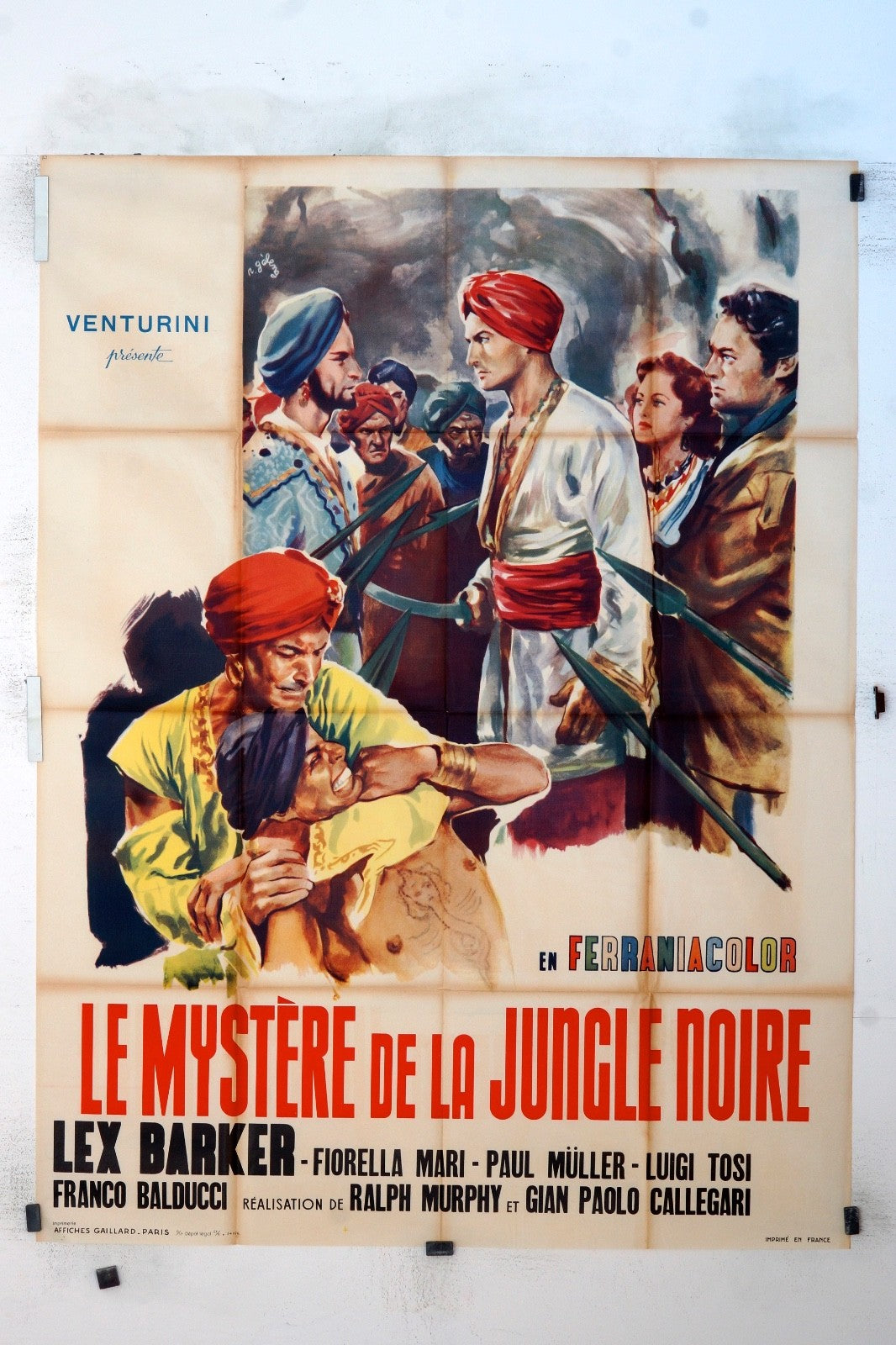 LE MYSTÈRE DE LA JUNGLE NOIR LEX BARKER POSTER ORIGINAL (120x160)