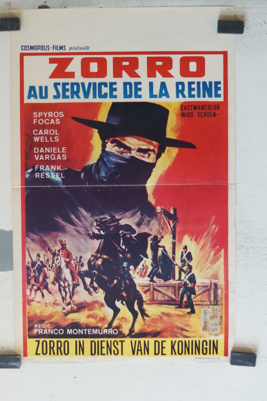 ZORRO AU SERVICE DE LA REINE, BELGE MOVIE POSTER ORIGINAL 35x55 Spyros Fokas ,