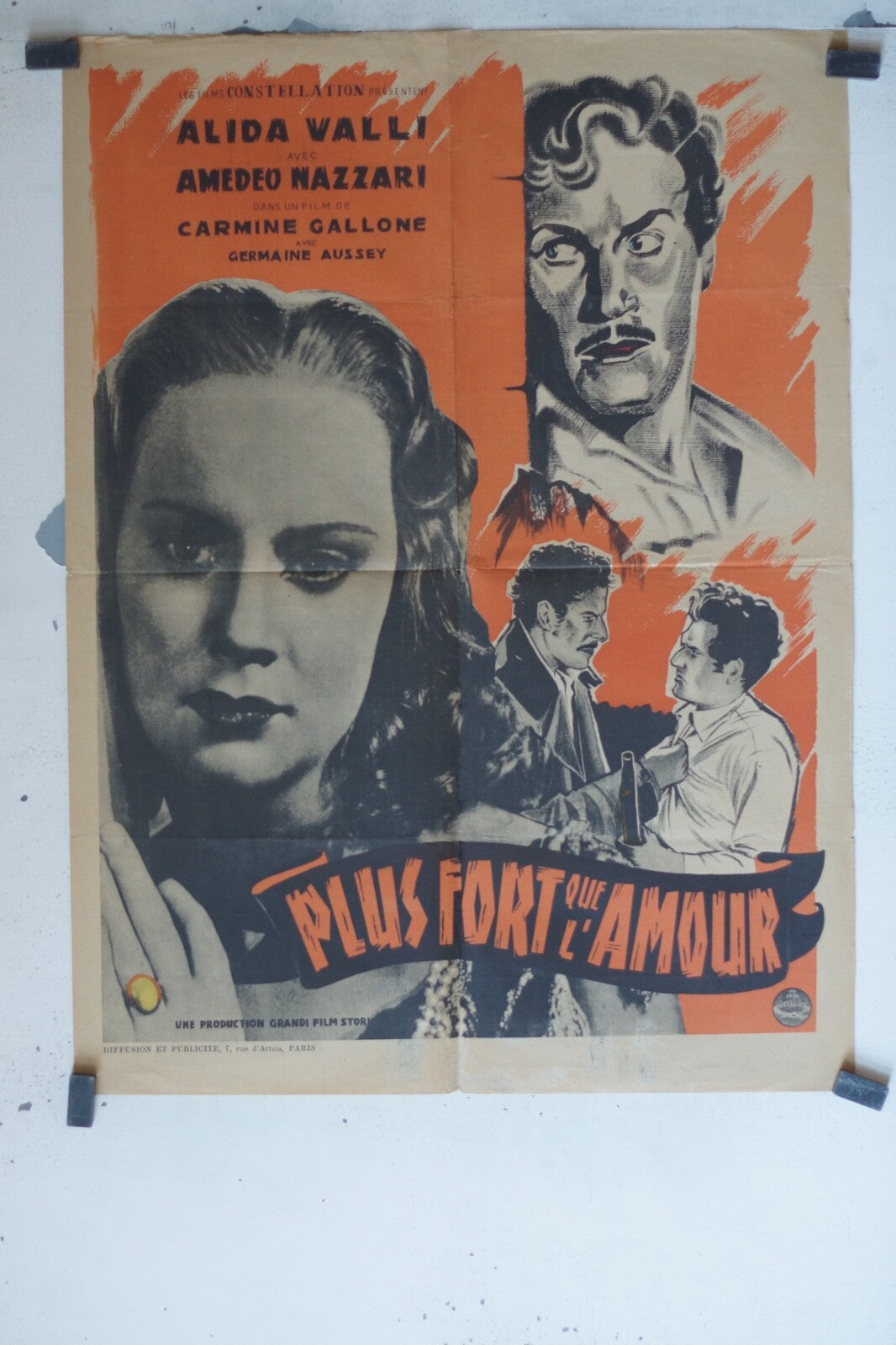 PLUS FORT QUE L’AMOUR MOVIE POSTER ORIGINAL (60X80) ALIDA VALLI – AMEDEO NAZZARI