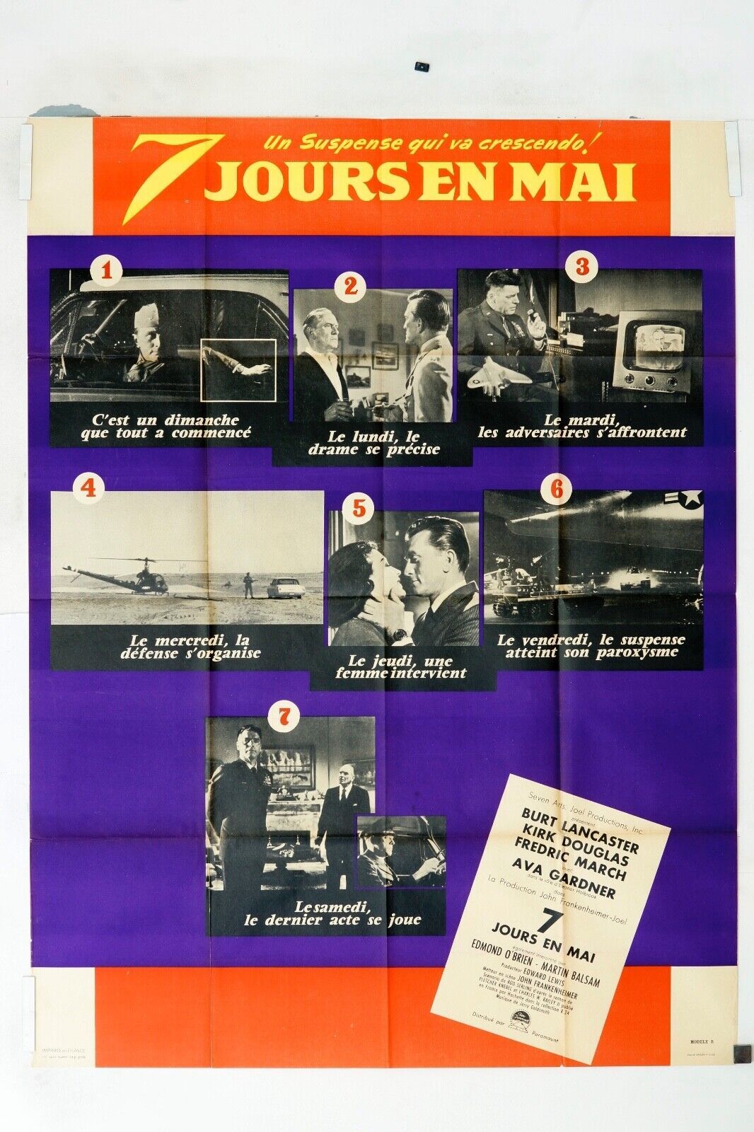 7 JOURS EN MAI MOVIE POSTER ORIGINAL 120x160 BURT LANCASTER