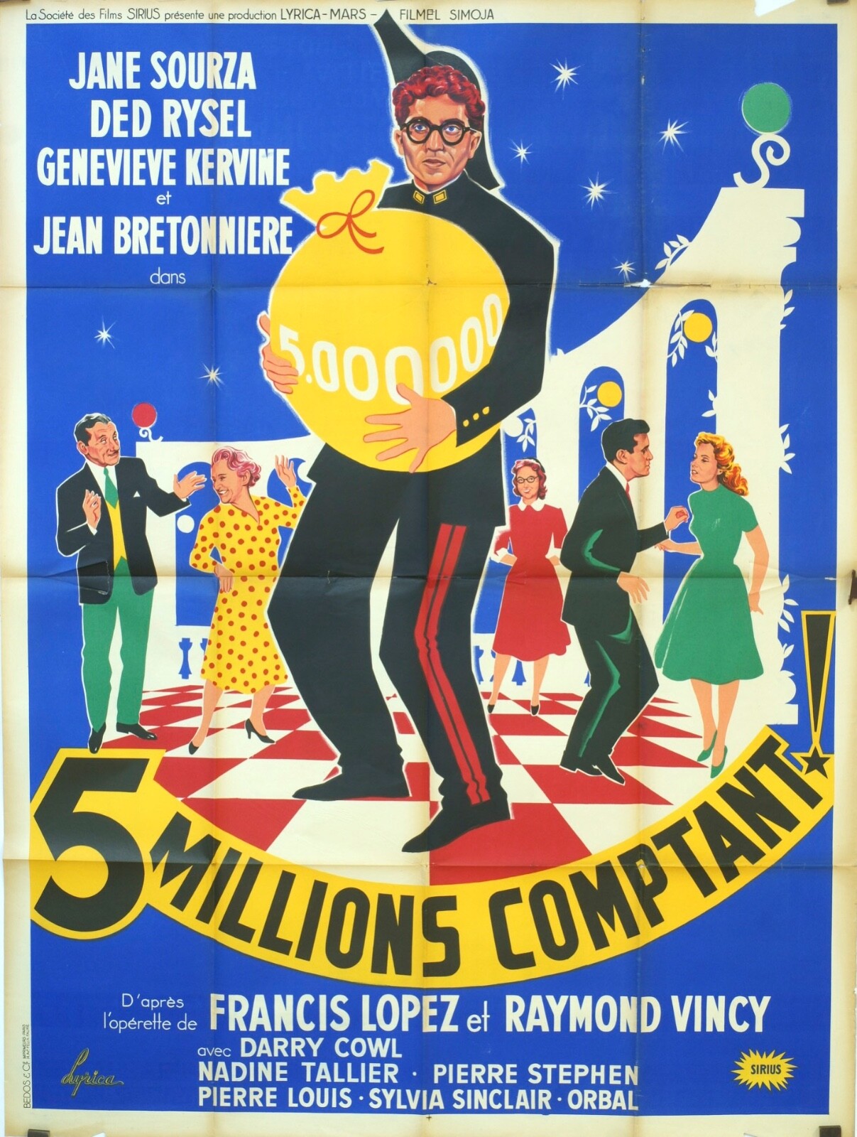 5 MILLIONS COMPTANT POSTER ORIGINAL 120x160 JANE SOURZA