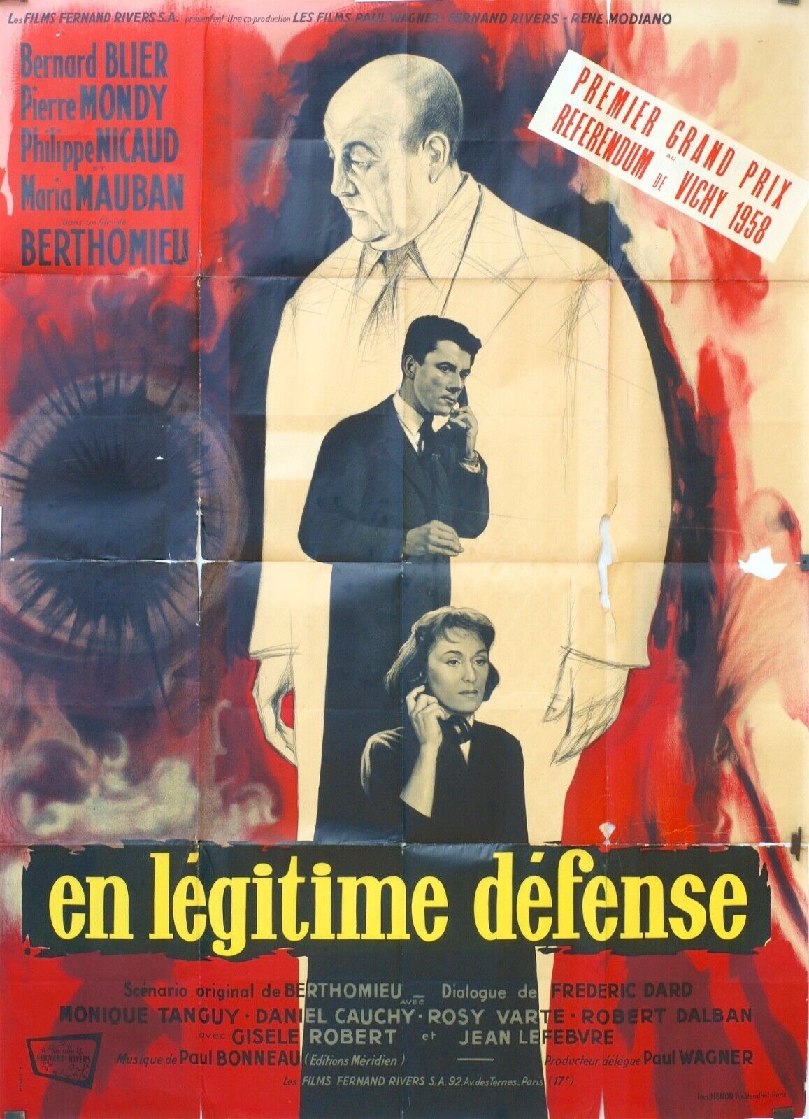 EN LÉGITIME DÉFENSE POSTER ORIGINAL 120x160 BERNARD BLIER
