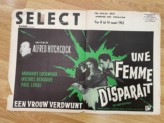 UNE FEMME DISPARAIT, BELGIAN MOVIE POSTER ORIGINAL 37 X 52 ALFRED HITCHCOCK