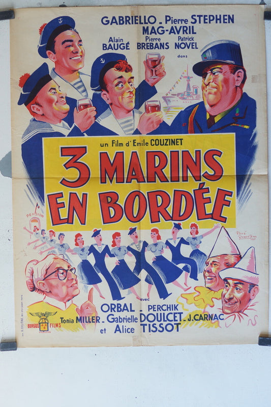  3 MARINS EN BORDEE MOVIE POSTER ORIGINAL (60X80) Mag Avril , Pierre Stephen 