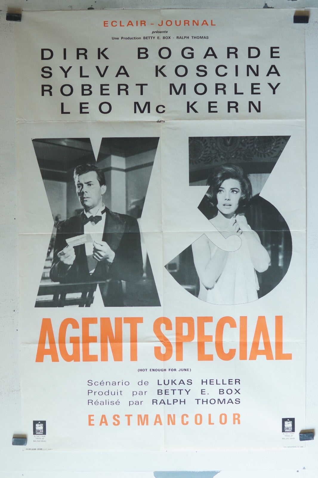 X3 AGENT SPECIAL ORIGINAL MOVIE POSTER ORIGINAL (80x120) Dirk Bogarde 