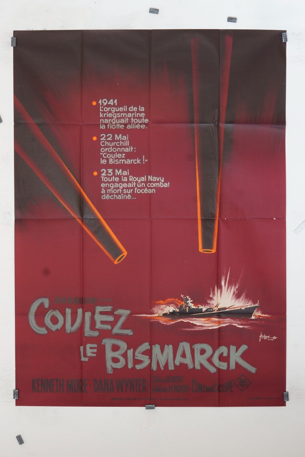 COULEZ LE BISMARCK MOVIE POSTER ORIGINAL 120x160 KENNETH MORE