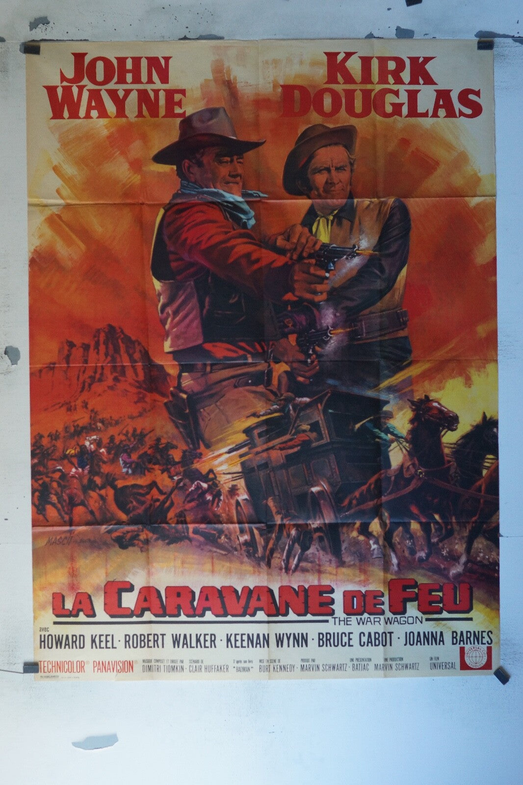 LA CARAVANE DE FEU MOVIE POSTER ORIGINAL 120x160 JOHN WAYNE -KIRK DOUGLAS