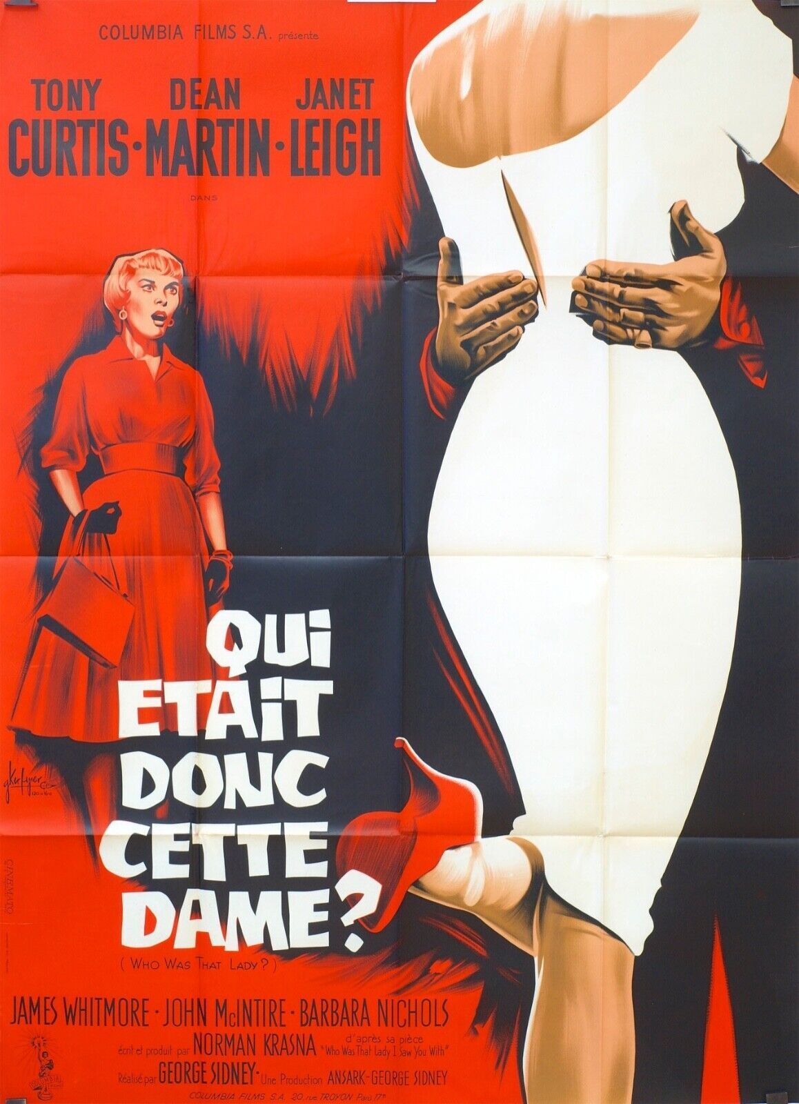 QUI ÉTAIT DONC CETTE DAME ? POSTER ORIGINAL 120x160 TONY CURTIS