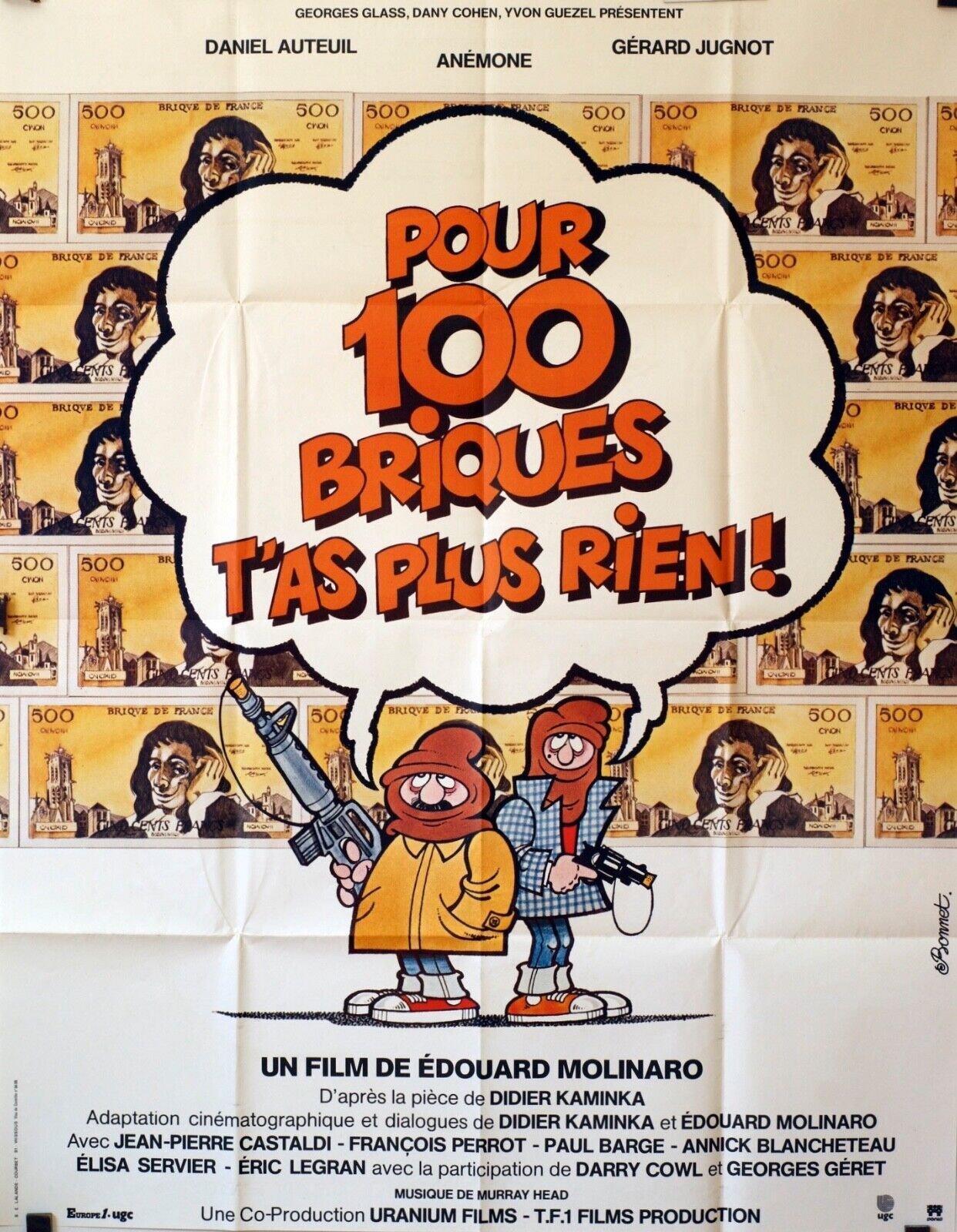 POUR 100 BRIQUES T’AS PLUS RIEN !POSTER ORIGINAL 120x160 DANIEL AUTEUIL