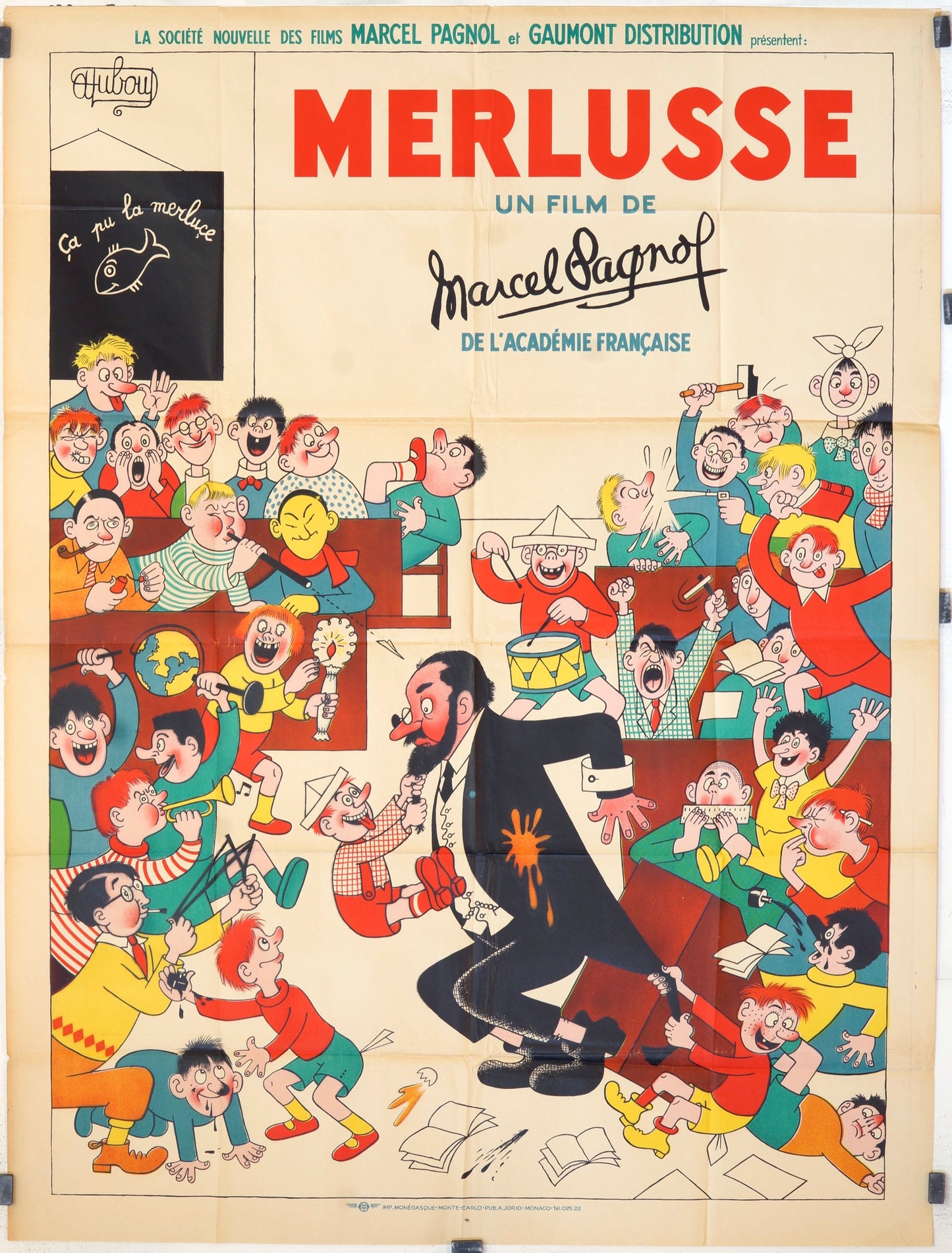 MERLUSSE, MARCEL PAGNOL, 120X160 CM, AFFICHE ENTOILÉE.